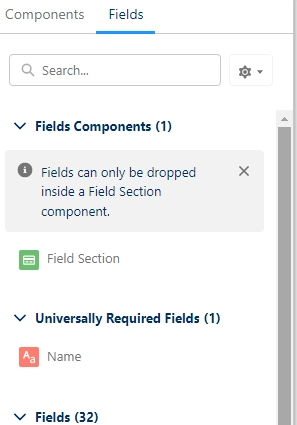 Universally Required Fields Section in Fields Palette