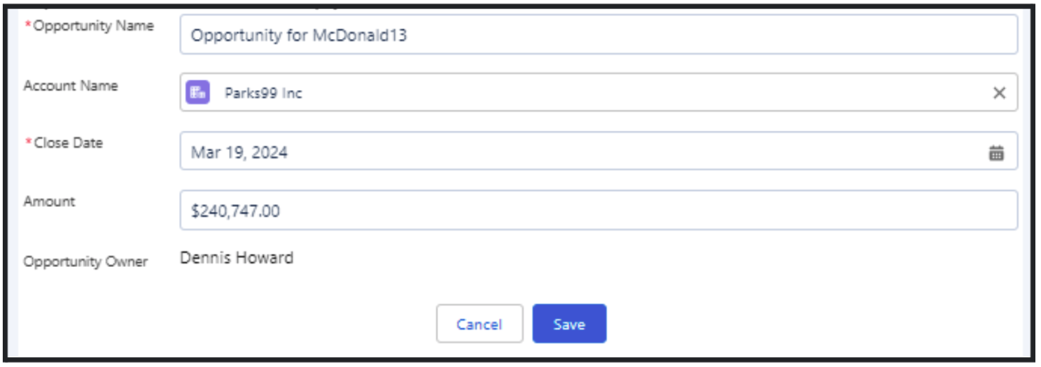 opportunity record for crm analytics dashboard