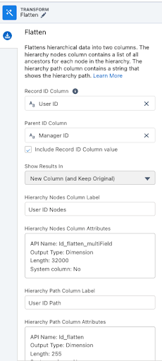 transformation setting Flatten